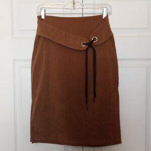 Faux Suede Skirt sz M Tan Brown Attached Belt Side Slits